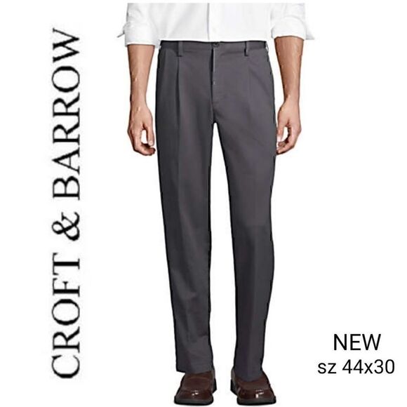 Croft & Barrow Pleated Front No Iron Stretch Gray Khaki Pants NEW - Picture 1 of 13
